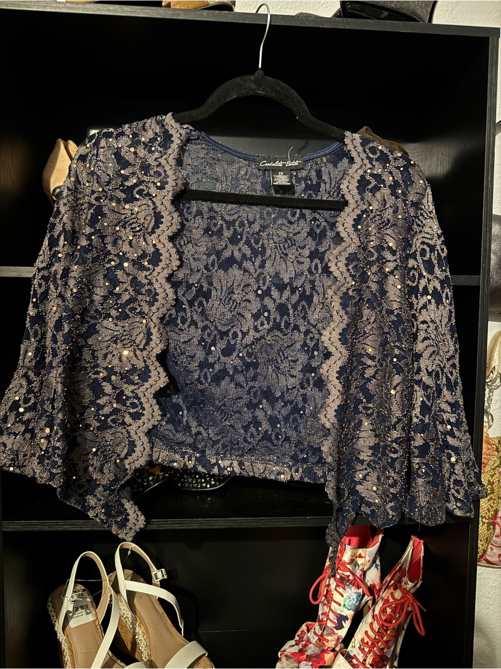 Embellished Navy Lace Bolero Cardigan by